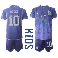 Argentina Lionel Messi #10 Bortedraktsett Barn VM 2022 Kortermet (+ Korte bukser)
